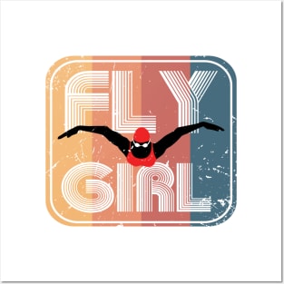 Retro Fly Girl Womens Swimming 1 Posters and Art